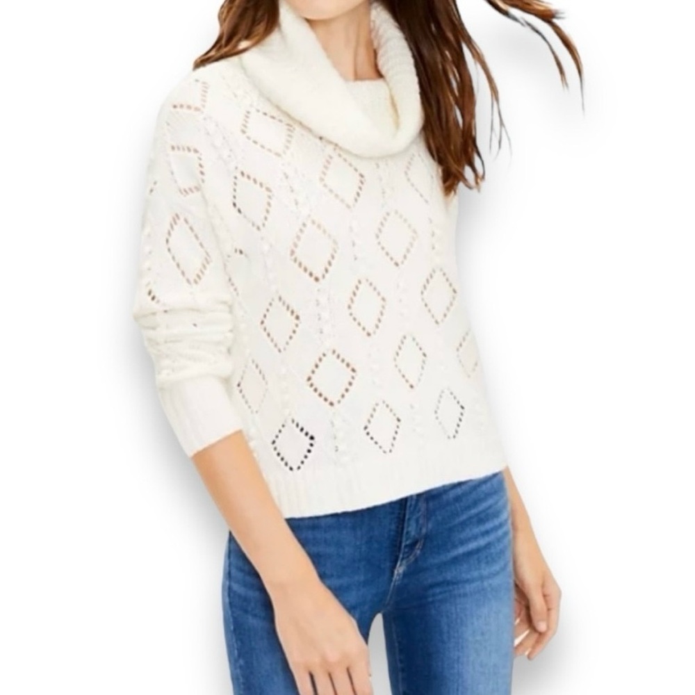LOFT Ivory Bobble Knit Wool Blend Long Sleeve Turtleneck Women’s Size Large Cozy